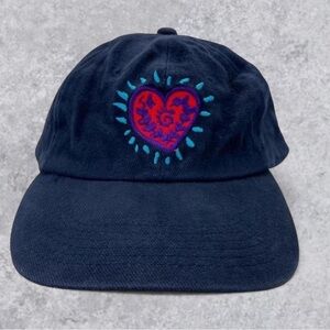Vintage House of Blues Embroidered Heart Strapback Hat Navy Blue Corduroy